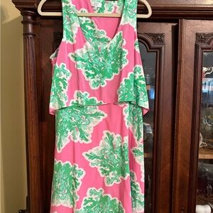 Crown & Ivy Vibrant Pink and Green Midi Dress